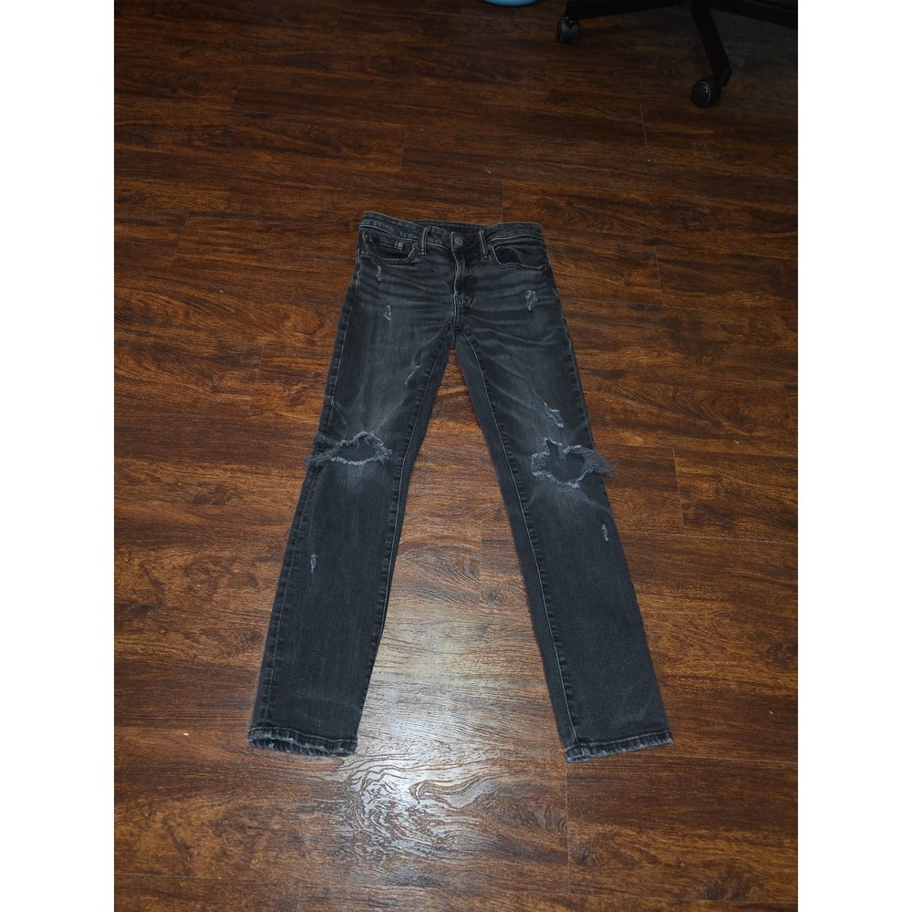 American‎ Eagle Airflex+ Skinny Distressed Black Jeans Mens 28x30 Ripped Denim